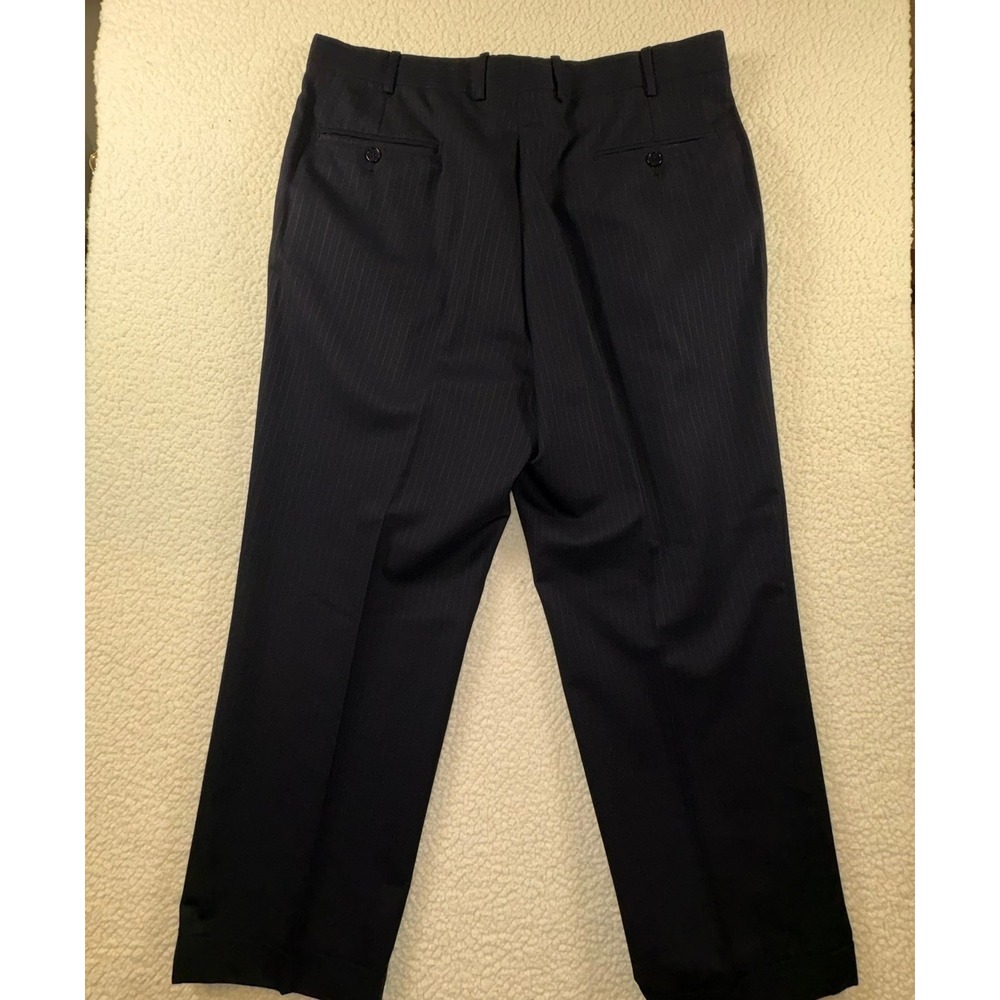 Brooks Brothers 1818 Madison Navy Pinstripe Wool Pleat/Cuff Dress Pants 37W - Picture 3 of 16